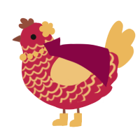 A crimson and honey chicken with a lace pattern