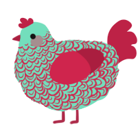 A mint and crimson chicken with a double-lace pattern