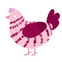 A rose and maroon chicken with a bar pattern