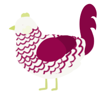 A white and maroon chicken with a lace pattern