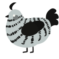 A silver and black chicken with a bar pattern