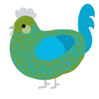A chartreuse and cerulean chicken with a double-lace pattern