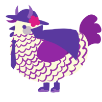 A white and violet chicken with a lace pattern