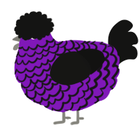 A violet and black chicken with a lace pattern