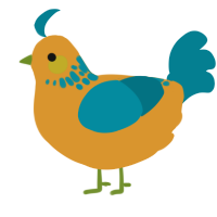 A orange and sea chicken with a neck-speckle pattern