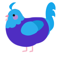 A indigo and sky chicken with a head pattern