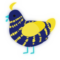 A navy and yellow chicken with a bar pattern