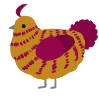A ochre and maroon chicken with a bar pattern