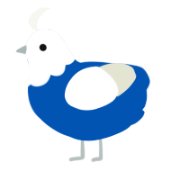 A ultramarine and white chicken with a head pattern