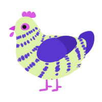 A apple and indigo chicken with a bar pattern