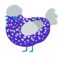 A indigo and silver chicken with a speckle pattern
