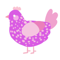 A orchid and pink chicken with a speckle pattern