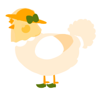 A cream chicken with a head pattern