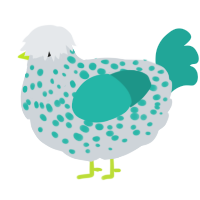 A mist and turquoise chicken with a speckle pattern