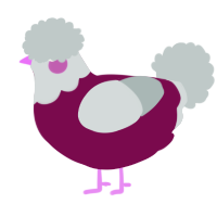 A wine and silver chicken with a head pattern