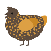 A bark and orange chicken with a speckle pattern