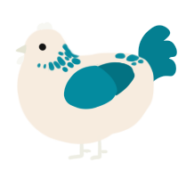 A cream and sea chicken with a neck-speckle pattern