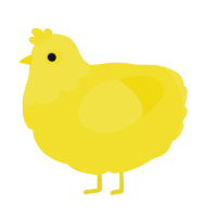 A yellow chicken with a head pattern