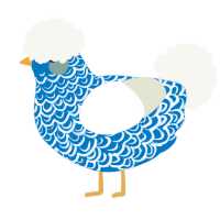 A sapphire and white chicken with a double-lace pattern