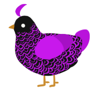 A black and amethyst chicken with a double-lace pattern