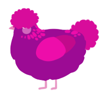 A plum and fuchsia chicken with a neck-speckle pattern