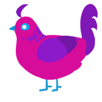 A fuchsia and violet chicken with a neck-speckle pattern