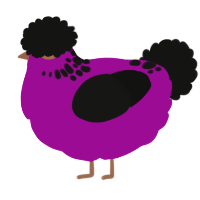 A plum and black chicken with a neck-speckle pattern
