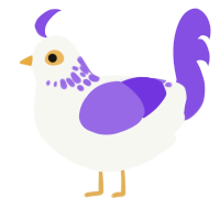 A white and blurple chicken with a neck-speckle pattern