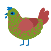 A chartreuse and red chicken with a speckle pattern