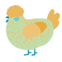 A gluppy and honey chicken with a speckle pattern