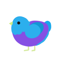 Gumball, a blurple and sky chicken with a head pattern