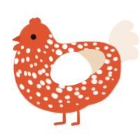 A vermilion and cream chicken with a speckle pattern