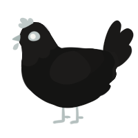 A black and sable chicken with a head pattern