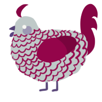 A silver and maroon chicken with a lace pattern