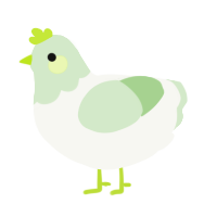 A white and gluppy chicken with a head pattern