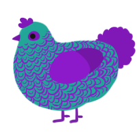 A turquoise and violet chicken with a double-lace pattern