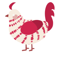 A cream and crimson chicken with a bar pattern