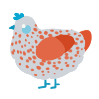 A mist and vermilion chicken with a speckle pattern