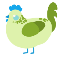 A apple and chartreuse chicken with a neck-speckle pattern