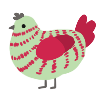 A gluppy and crimson chicken with a bar pattern