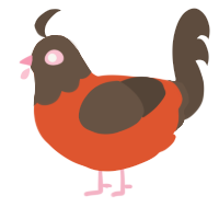 A vermilion and bark chicken with a head pattern