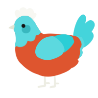 A vermilion and aqua chicken with a head pattern