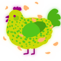 A chartreuse and viridian chicken with a speckle pattern