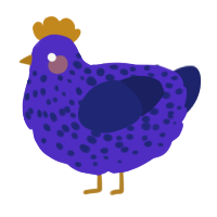 A indigo and navy chicken with a speckle pattern