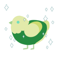 Sprite, a viridian and lemon chicken with a head pattern