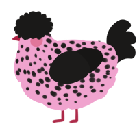 A pink and sable chicken with a speckle pattern