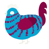 A cerulean and maroon chicken with a bar pattern