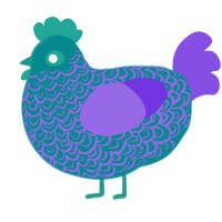 A teal and blurple chicken with a double-lace pattern