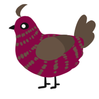 A maroon and bark chicken with a bar pattern