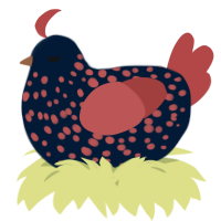 A tumblr and red chicken with a speckle pattern